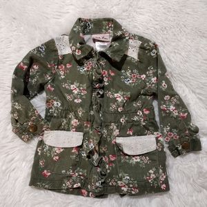 Little Lass Olive Green Floral Full Zip Jacket Girl 24 Month